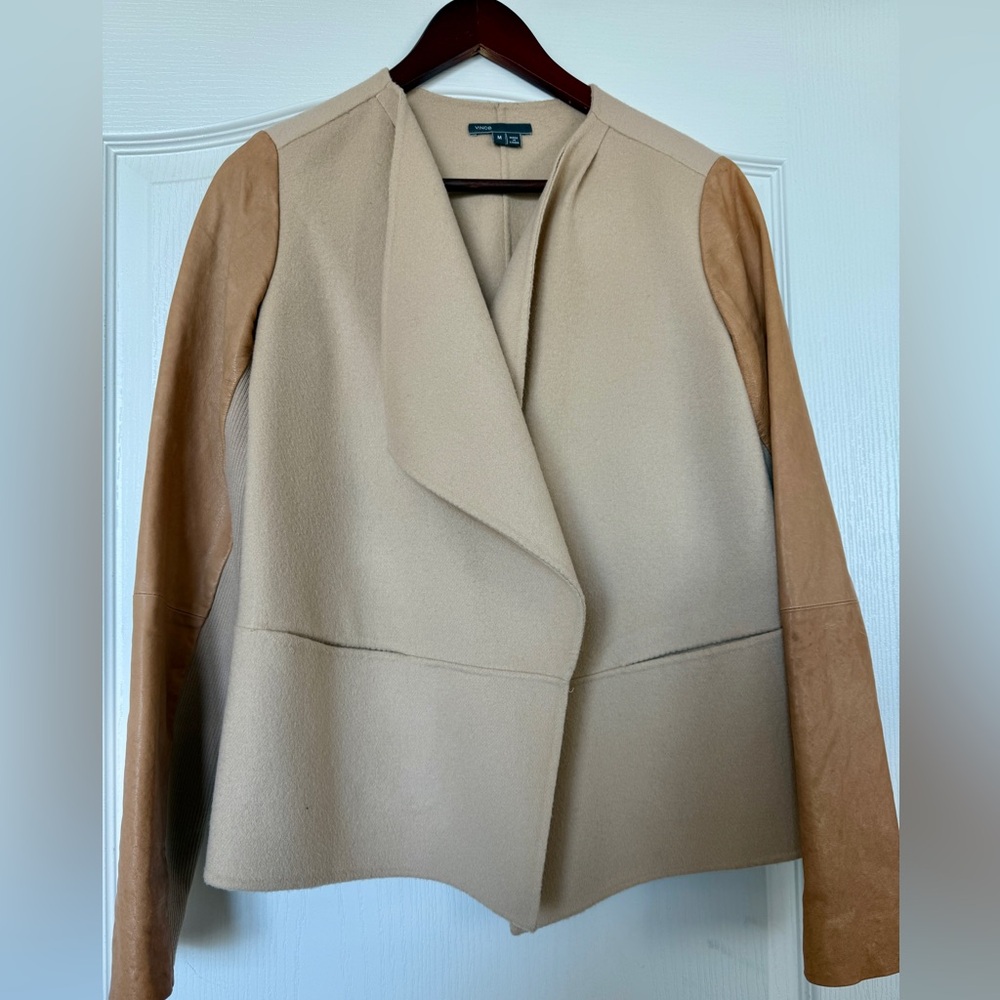 VINCE LEATHER AND WOOL JACKET